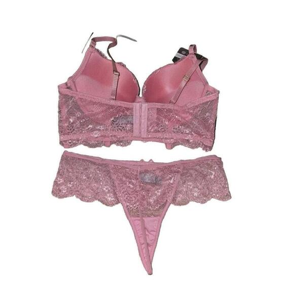 Pink Daisy Fuentes Lace 36B Push Up Longline Bra Set LARGE Thong Lingerie NWT - Picture 4 of 9